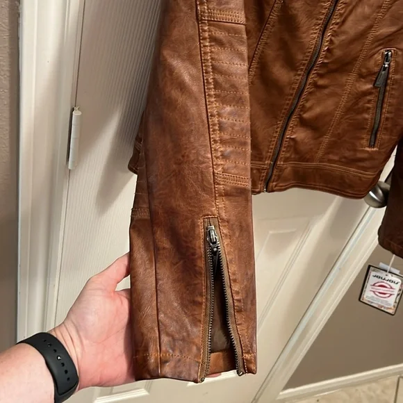 Jou Jou Vegan Leather Tobacco/Brown Light-Weight Jacket Size Large - Picture 7 of 13